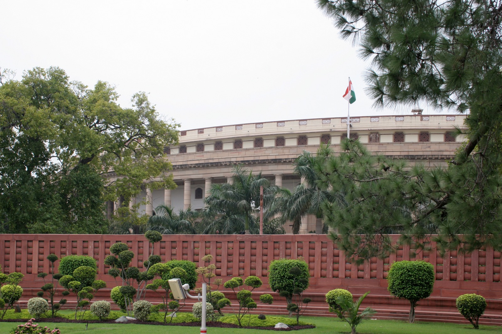 The circular colonnade of the old Sansad Bhavan, the former Parliament building of India, in New Delhi